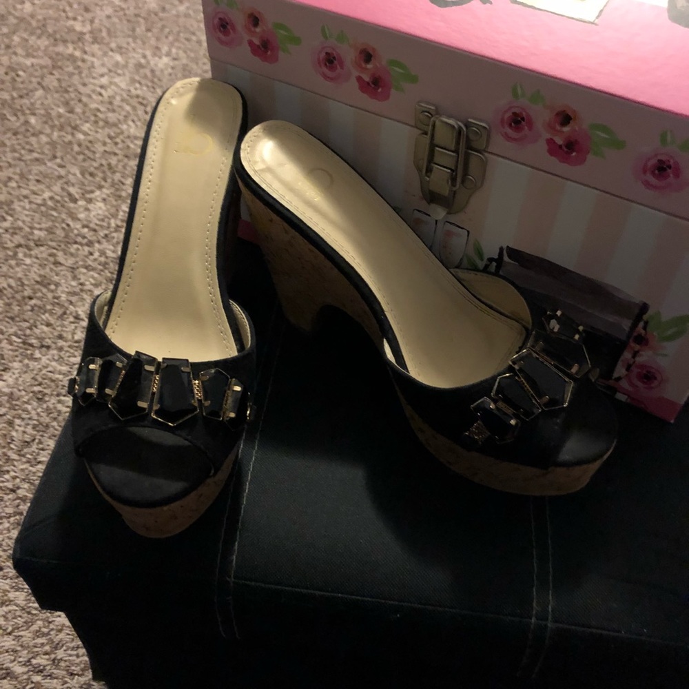 Black suede high heels platform